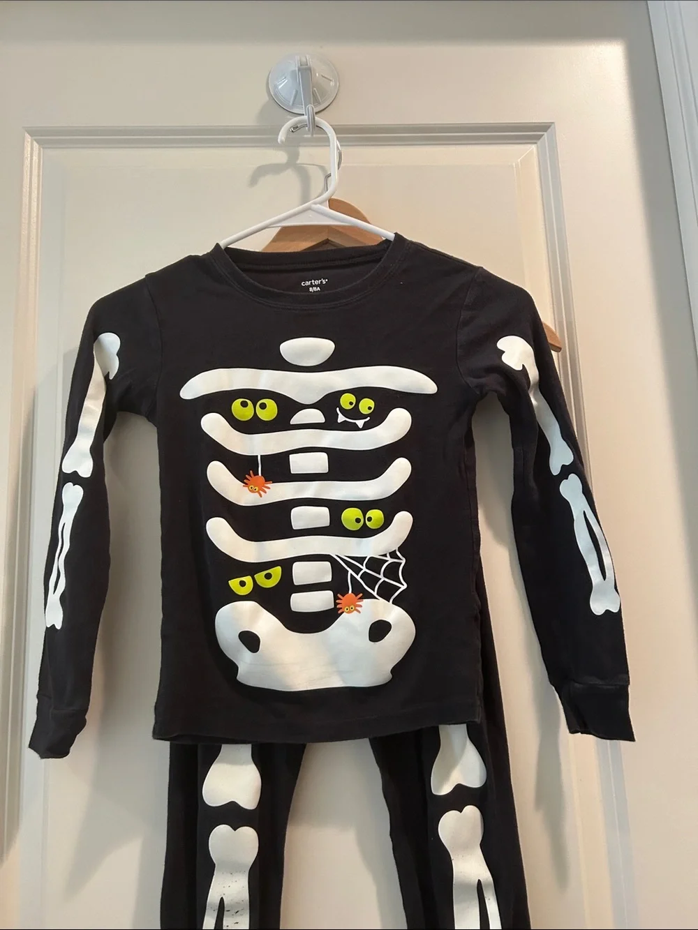 Carter's Black Skeleton Pajama Set with Neon Green Eyes Orange Spiders size 8 - Picture 6 of 14